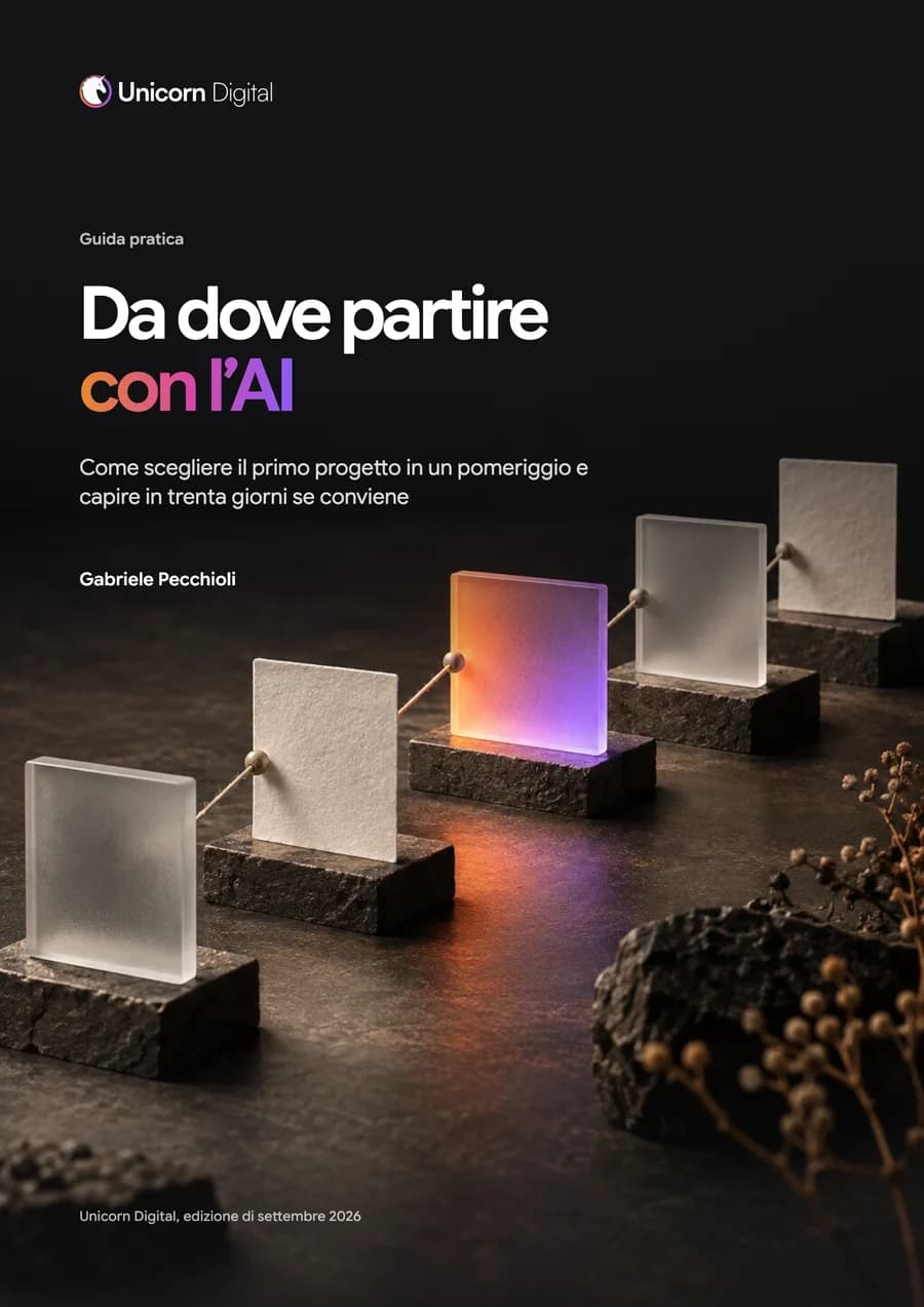 Copertina della guida “Da dove partire con l’AI” di Gabriele Pecchioli