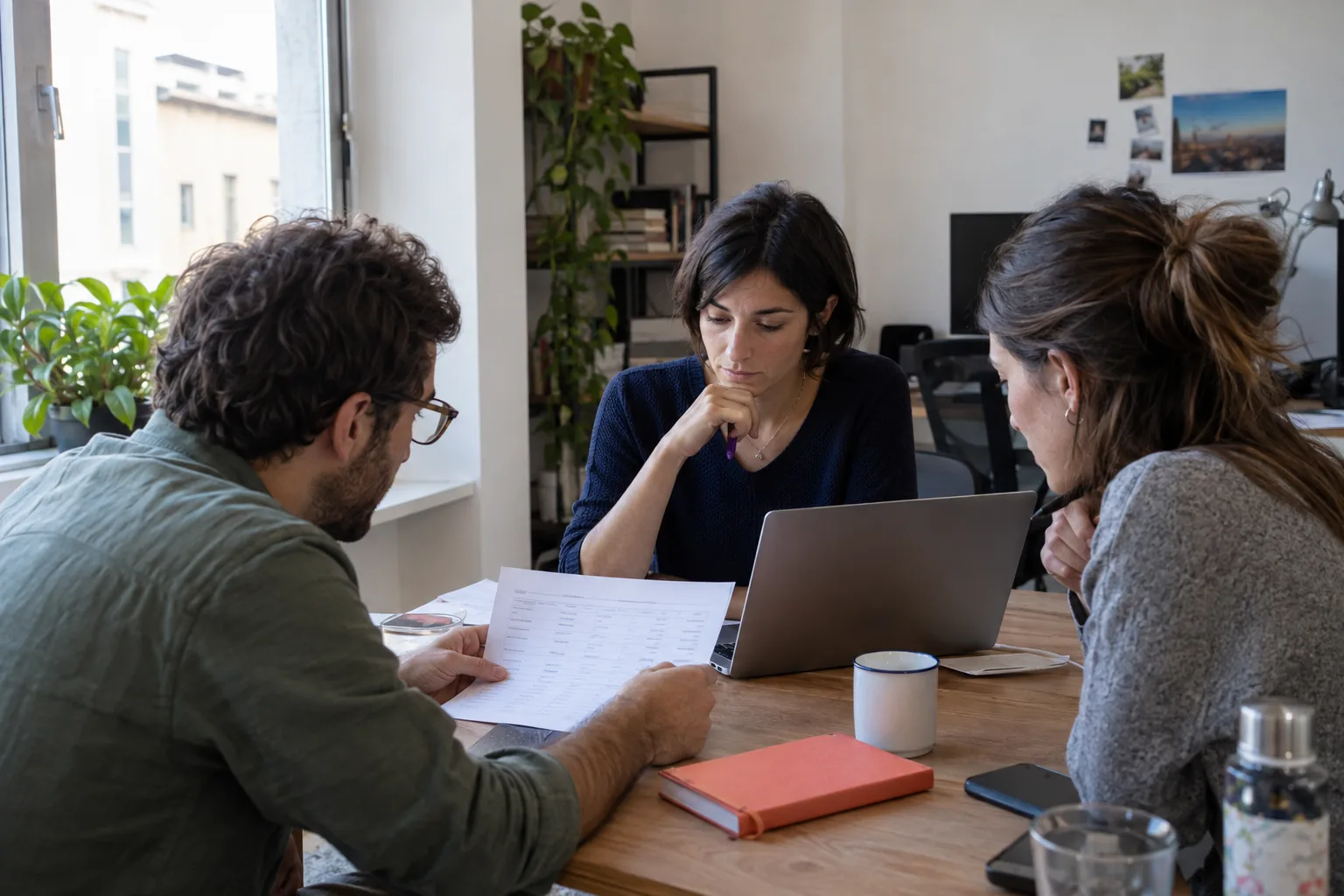 Un gruppo di lavoro confronta un documento di priorità con le attività sul portatile
