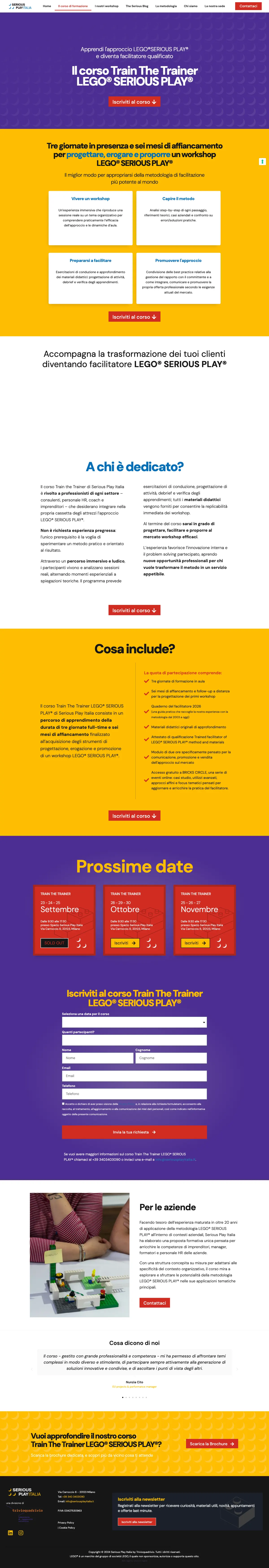La pagina del corso di certificazione LEGO Serious Play, pagina intera
